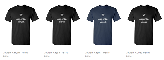 Real Original Content: Buy Captain T Shirt with Name